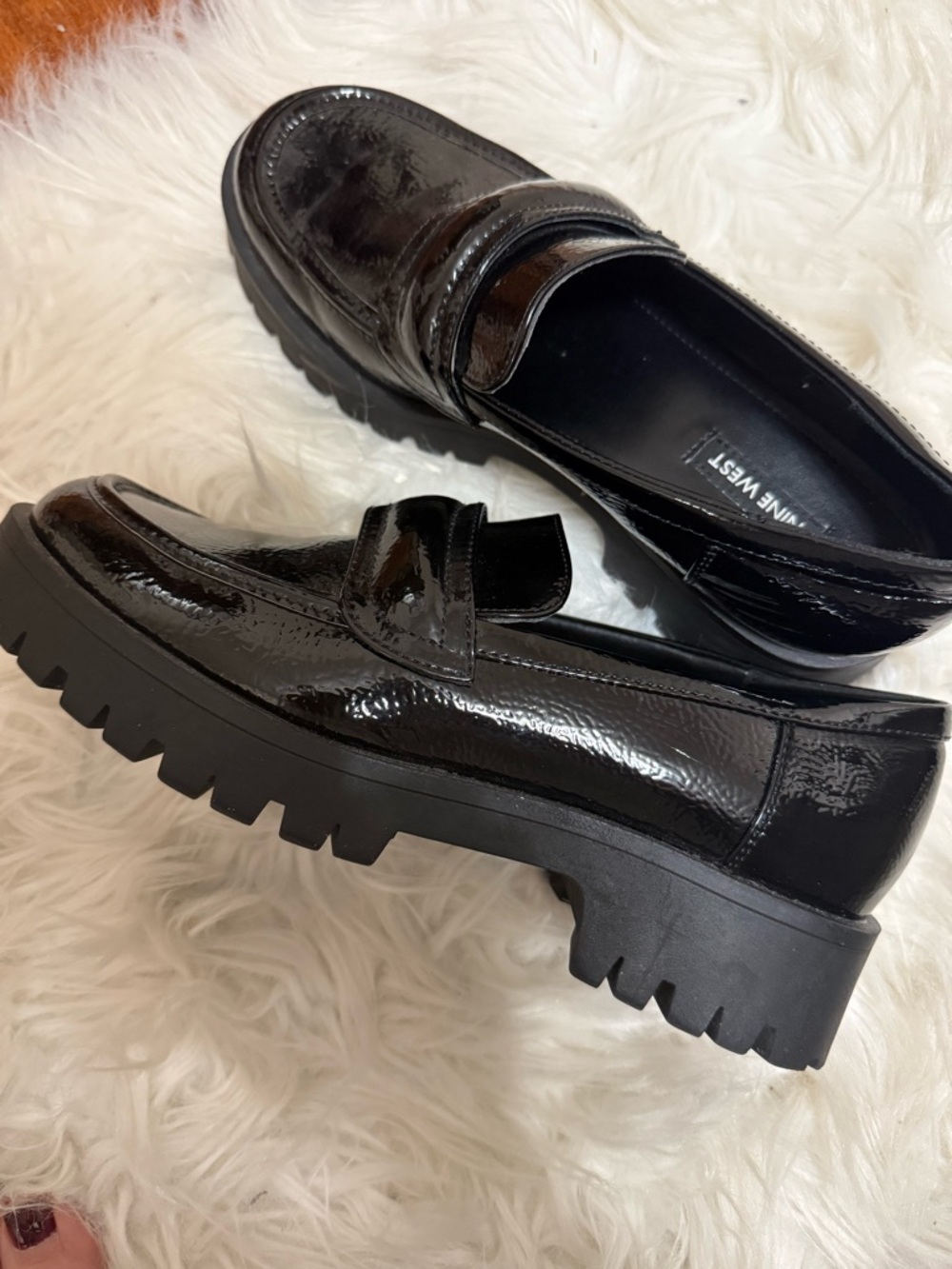 Nine West Black Patent Lug Sole Penny Loafers